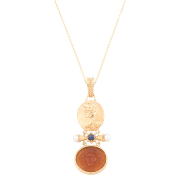 TAGLIAMONTE Made In Italy 18kt Gold Plated Amber Venetian Glass Necklace - Picture 1 of 3